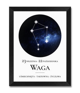 Obraz znak zodiaku Waga czarna rama - 2871452685