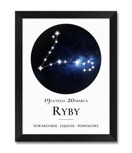 Obraz znak zodiaku Ryby czarna rama - 2871452690