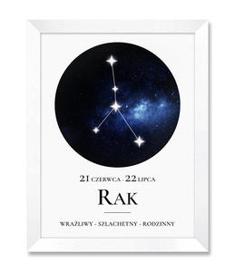 Obraz znak zodiaku Rak biaa rama - 2871452694