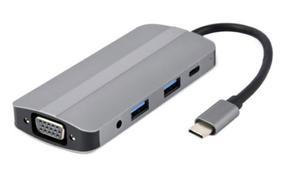 GEMBIRD MULTI ADAPTER USB TYP-C 8W1 (HUB3.1 + HDMI + VGA + PD + CZYTNIK KART + DWIK STEREO), SZARY - 2877560302