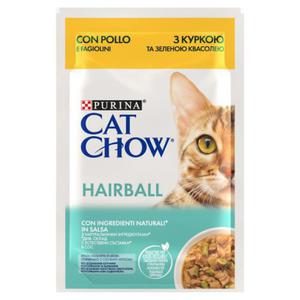 Purina Cat Chow Hairball z kurczakiem i zielon fasolk w sosie 85g - 2875977557