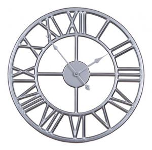 Srebrny zegar metalowy cyfry rzymskie styl nowoczesny 60 cm 43-221 - 2859668464