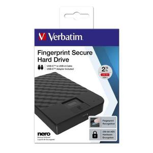 Verbatim zewntrzny dysk twardy, Fingerprint Secure HDD, 2.5", USB 3.0 (3.2 Gen1), 2TB, 53651, czarny, 256-bit AES - 2878062419