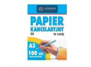 PAPIER KANCELARYJNY - A3 - LINIE - 100 arkuszy - 2878046816