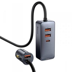 adowarka samochodowa Baseus Share Together z przeduaczem, 3x USB, USB-C, 120W (szara) - 2878611736