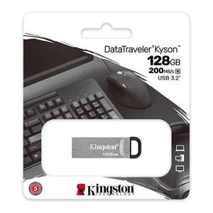 Kingston USB flash disk, USB 3.0, 128GB, DataTraveler(R) Kyson, srebrny, DTKN/128GB, USB A, z oczkiem na brelok - 2878159555