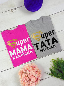 Zestaw koszulek dla Mamy i Taty komplet 2 szt. Super Mama Super Tata + imi - 2870338791