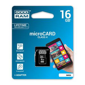 Goodram Karta pamici microSDHC 16GB CL4 z adapterem (M40A-0160R11) - 2852713510