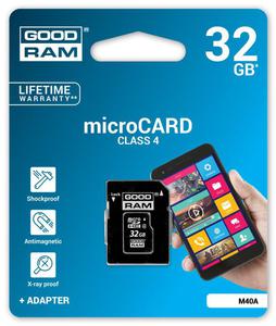 Goodram Karta pamici microSDHC 32GB CL4 z adapterem (M40A-0320R11) - 2856165290