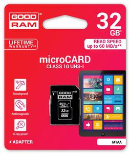 Goodram Karta pamici microSDXC 32GB CL10 UHS 1 z adapterem (M1AA-320R11) - 2856165291