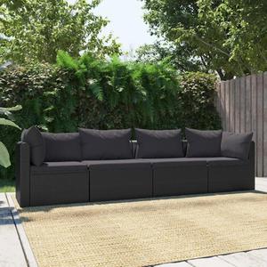 VidaXL 4-czciowa sofa ogrodowa, poduszki, rattan PE, czarna - 2877108524