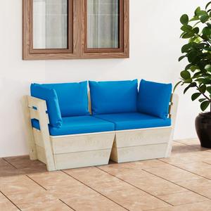 VidaXL Ogrodowa sofa 2-osobowa z palet, z poduszkami, drewno wierkowe - 2877109843