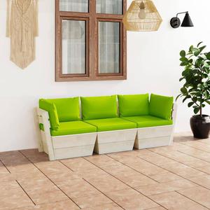 VidaXL Ogrodowa sofa 3-osobowa z palet, z poduszkami, drewno wierkowe - 2877109844