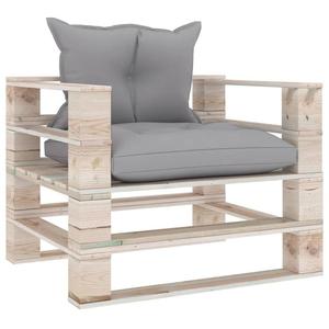 VidaXL Sofa ogrodowa z palet, z szarymi poduszkami, drewno sosnowe - 2877110186