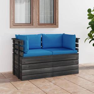 VidaXL Ogrodowa sofa 2-osobowa z palet, z poduszkami, drewno sosnowe - 2877082075