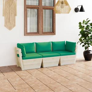 VidaXL Ogrodowa sofa 3-osobowa z palet, z poduszkami, drewno wierkowe - 2877082231