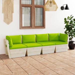 VidaXL Ogrodowa sofa 4-osobowa z palet, z poduszkami, drewno wierkowe - 2877082244