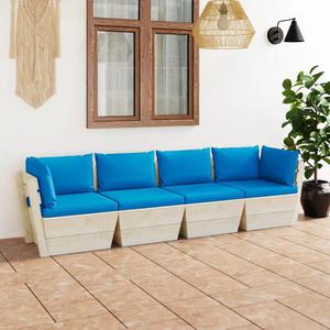 VidaXL Ogrodowa sofa 4-osobowa z palet, z poduszkami, drewno wierkowe - 2877082255