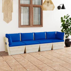 VidaXL Ogrodowa sofa 4-osobowa z palet, z poduszkami, drewno wierkowe - 2877092066