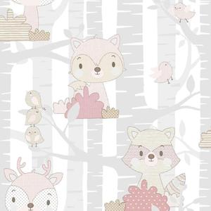 Noordwand Tapeta Mondo baby Forest Animals, szaro-rowa - 2875861278