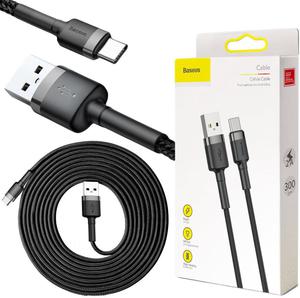 KABEL USB-A -> USB-C Baseus Cafule CATKLF-UG1 300cm 3A QC 3.0 CZARNO-SZARY W NYLONOWYM OPLOCIE - 2878280146