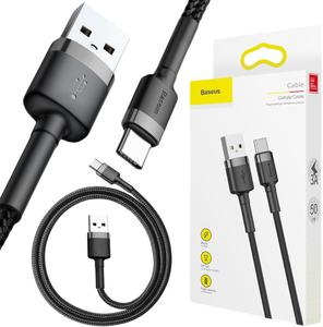 KABEL USB-A -> USB-C Baseus Cafule CATKLF-AG1 50cm 3A QC 3.0 CZARNO-SZARY W NYLONOWYM OPLOCIE - 2878280171