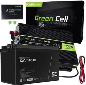 ZESTAW PRZETWORNICA Green Cell 12V->230V 300W/600W CZYSTY SINUS + AKUMULATOR AGM GreenCell 12V 100Ah - 2878280431