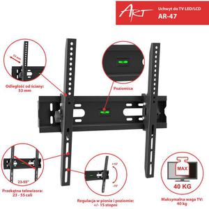 UCHWYT DO TV LCD/LED 23-55" 40KG AR-47 ART reg. w pionie - 2878280475