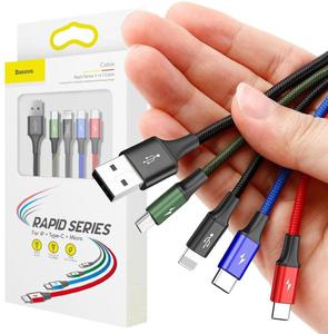 KABEL 4w1 USB-A -> Lighting iPhone / 2x USB-C / micro-USB Baseus Cafule CA1T4-B01 1.2m 3.5A W OPLOCIE - 2878283811