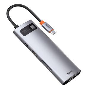 Wielofunkcyjny HUB 8w1 USB USB-C PD 100W HDMI czytnik kart SD i microSD 3x USB 3.2 RJ45 Szary - 2874985896