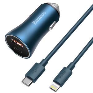 Szybka adowarka samochodowa 40W PD QC USB-C / USB + kabel do iPhone niebieski - 2876357011