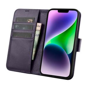 2w1 etui skrzany pokrowiec z klapk iPhone 14 Anti-RFID Wallet Case ciemnofioletowy - 2876950390