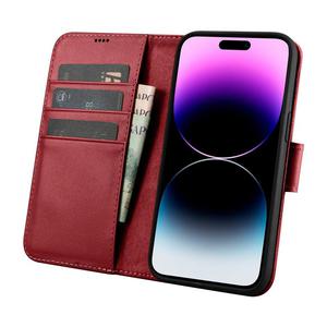 2w1 etui skrzany pokrowiec z klapk iPhone 14 Pro Anti-RFID Wallet Case czerwony - 2876950395