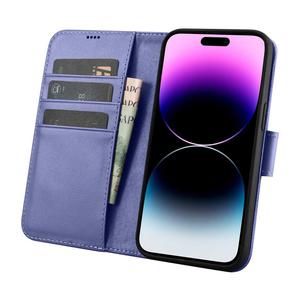 2w1 etui skrzany pokrowiec z klapk iPhone 14 Pro Anti-RFID Wallet Case jasnofioletowy - 2876950397