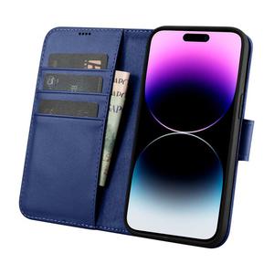 2w1 etui skrzany pokrowiec z klapk iPhone 14 Pro Anti-RFID Wallet Case niebieski - 2876950398