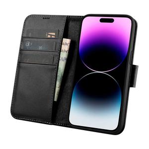 2w1 etui skrzany pokrowiec z klapk iPhone 14 Pro Max Anti-RFID Wallet Case czarny - 2876950405