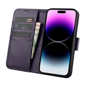 2w1 etui skrzany pokrowiec z klapk iPhone 14 Pro Max Anti-RFID Wallet Case ciemnofioletowy - 2876950408