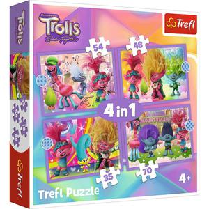Puzzle 4w1 Przygody kolorowych Trolli Trolls 3 34622 Trefl - 2878663495