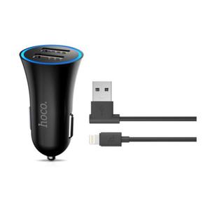 Hoco Dual Car Charger [Black], Podwjna adowarka z kablem Lightning - 2825287424