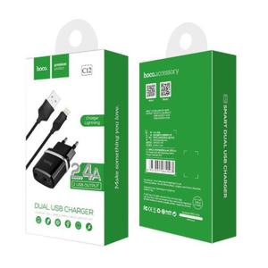 HOCO adowarka sieciowa+kabel 2USB 2.4A C12 iPhone(lightning) Czarny/Black - 2860780088