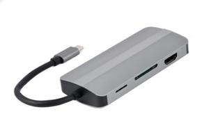 MULTI ADAPTER USB TYP-C 8W1 (HUB3.1 + HDMI + VGA + PD + CZYTNIK KART + DWIK STEREO), SZARY - 2877650360