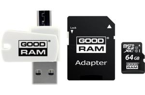 Karta pamici z adapterem i czytnikiem kart GoodRam All in one M1A4-0640R12 (64GB; Class 10; Adapter, Czytnik kart MicroSDHC, Karta pamici) - 2878090313