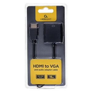 Adapter GEMBIRD A-HDMI-VGA-03 (HDMI M - D-Sub (VGA) F; 0,15m; kolor czarny) - 2876850447