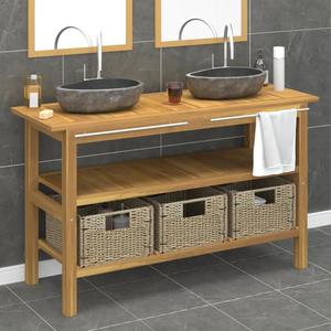 Emaga Bathroom Vanity Cabinet with River Stone Sinks Solid Wood Teak - 2876482520