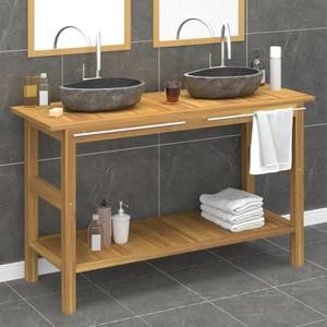 Emaga Bathroom Vanity Cabinet with River Stone Sinks Solid Wood Teak - 2876482527