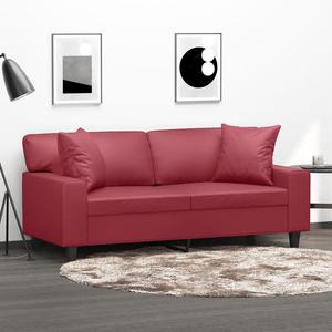 Emaga 2-os. sofa z poduszkami, winna czerwie, 140 cm, sztuczna skra - 2877990947