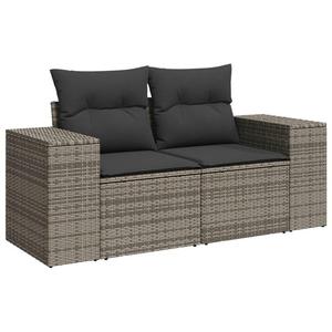 Emaga Sofa ogrodowa z poduszkami, 2-osobowa, szara, polirattan - 2877995337