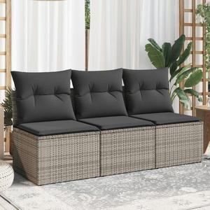 Emaga 3-osobowa sofa ogrodowa z poduszkami, szara, polirattan - 2878344698