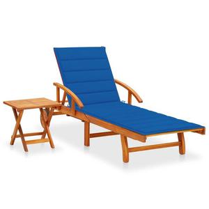 Emaga Patio Sun Lounger with Table and Cushion Solid Wood Acacia - 2878811323