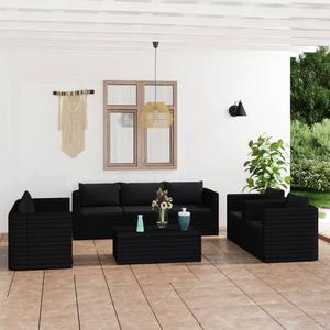Emaga 9 Piece Patio Lounge Set with Cushions Poly Rattan Black - 2878820776